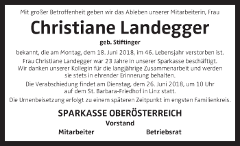 Traueranzeige von Christiane Landegger von OÖNachrichten