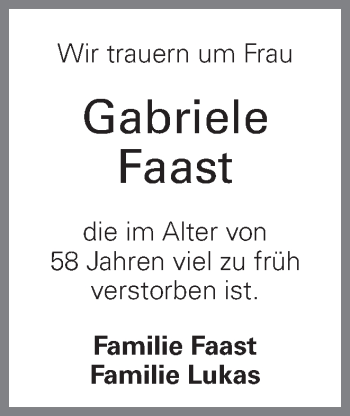 Traueranzeige von Gabriele Faast von OÖNachrichten