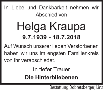 Traueranzeige von Helga Kraupa von OÖNachrichten