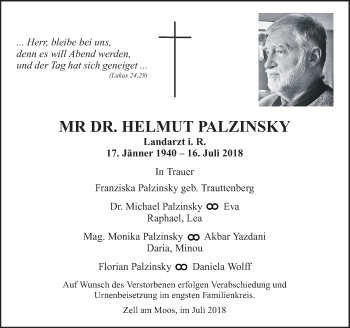 Traueranzeige von Helmut Palzinsky von OÖNachrichten