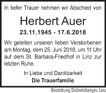 Traueranzeige von Herbert Auer von OÖNachrichten
