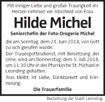 Traueranzeige von Hilde Michel von OÖNachrichten