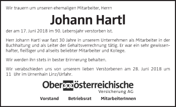 Traueranzeige von Johann Hartl von OÖNachrichten