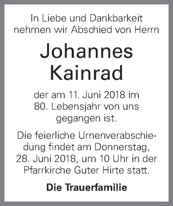 Traueranzeige von Johannes Kainrad von OÖNachrichten