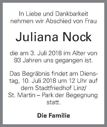 Traueranzeige von Juliana Nock von OÖNachrichten