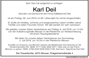 Traueranzeige von Karl Deil von OÖNachrichten