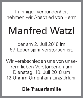 Traueranzeige von Manfred Watzl von OÖNachrichten