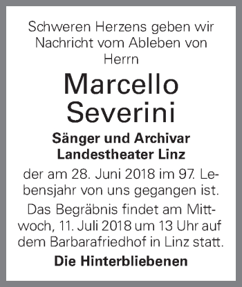 Traueranzeige von Marcello Severini von OÖNachrichten