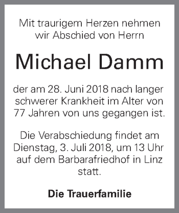 Traueranzeige von Michael Damm von OÖNachrichten