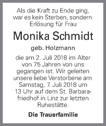 Traueranzeige von Monika Schmidt von OÖNachrichten