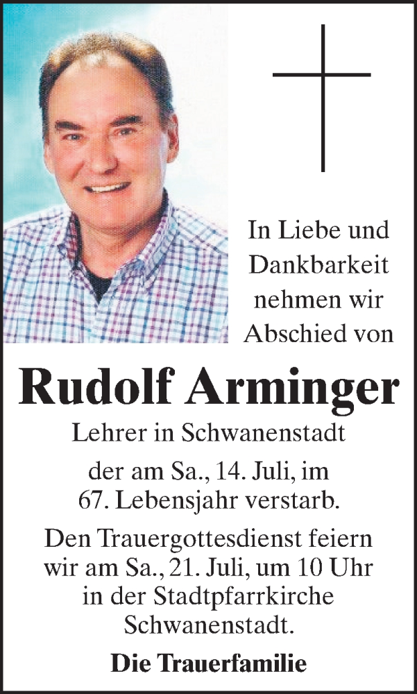  Traueranzeige für Rudolf Arminger vom 17.07.2018 aus OÖNachrichten