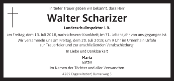 Traueranzeige von Walter Scharizer von OÖNachrichten