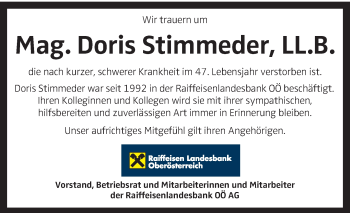 Traueranzeige von Doris Stimmeder von OÖNachrichten