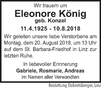 Traueranzeige von Eleonore König von OÖNachrichten