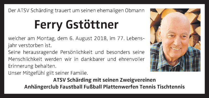  Traueranzeige für Ferry Gstöttner vom 11.08.2018 aus OÖNachrichten