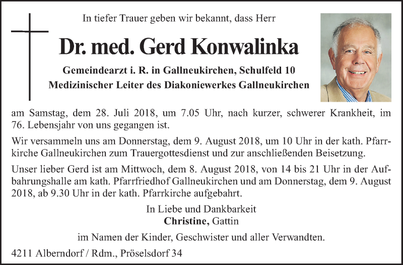  Traueranzeige für Gerd Konwalinka vom 04.08.2018 aus OÖNachrichten