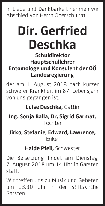 Traueranzeige von Gerfried Deschka von OÖNachrichten