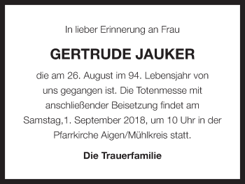 Traueranzeige von Gertraude Jauker von OÖNachrichten