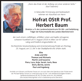 Traueranzeige von Herbert Baum von OÖNachrichten