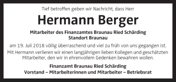 Traueranzeige von Hermann Berger von OÖNachrichten