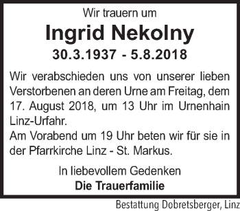 Traueranzeige von Ingrid Nekolny von OÖNachrichten