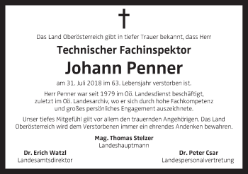 Traueranzeige von Johann Penner von OÖNachrichten