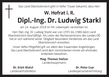 Traueranzeige von Ludwig Starkl von OÖNachrichten
