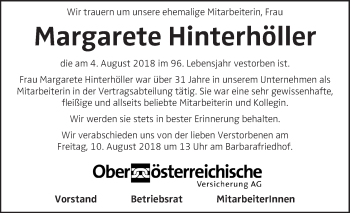 Traueranzeige von Margarete Hinterhöller von OÖNachrichten