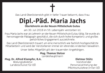 Traueranzeige von Maria Jachs von OÖNachrichten