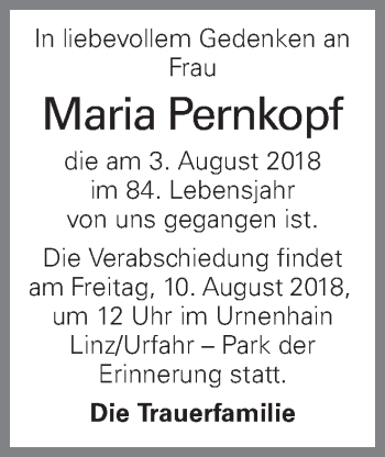 Traueranzeige von Maria Pernkopf von OÖNachrichten