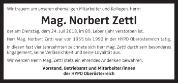 Traueranzeige von Norbert Zettl von OÖNachrichten