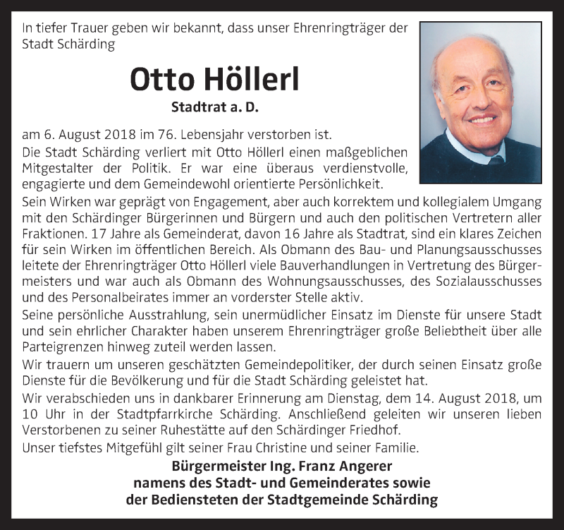  Traueranzeige für Otto Höllerl vom 11.08.2018 aus OÖNachrichten