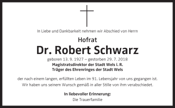 Traueranzeige von Robert Schwarz von OÖNachrichten