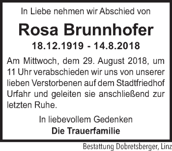 Traueranzeige von Rosa Brunnhofer von OÖNachrichten