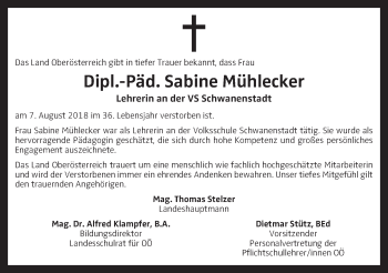 Traueranzeige von Sabine Mühlecker von OÖNachrichten