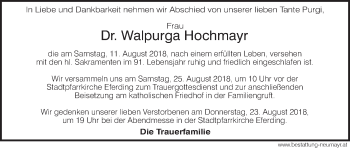 Traueranzeige von Walpurga Hochmayr von OÖNachrichten