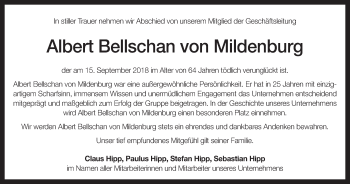 Traueranzeige von Albert Bellschan von Mildenburg von OÖNachrichten