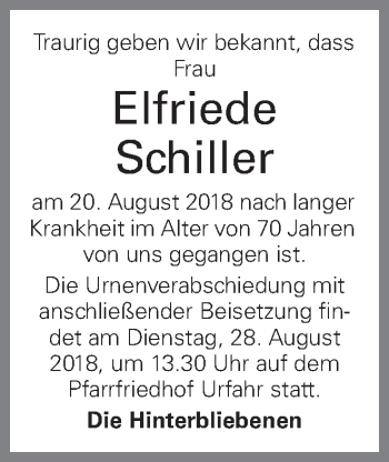 Traueranzeige von Elfriede Schiller von OÖNachrichten
