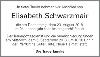 Traueranzeige von Elisabeth Schwarzmair von OÖNachrichten