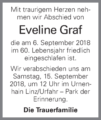 Traueranzeige von Eveline Graf von OÖNachrichten