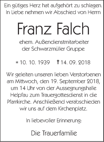 Traueranzeige von Franz Falch von OÖNachrichten