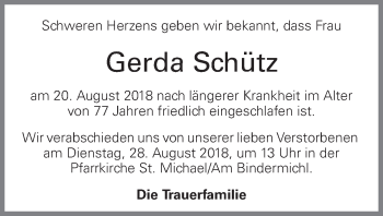 Traueranzeige von Gerda Schütz von OÖNachrichten