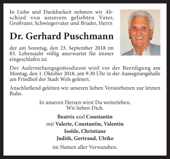 Traueranzeige von Gerhard Puschmann von OÖNachrichten