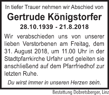 Traueranzeige von Gertrude Königstorfer von OÖNachrichten