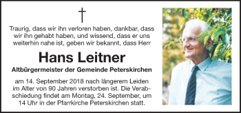 Traueranzeige von Hans Leitner von OÖNachrichten