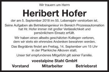 Traueranzeige von Heribert Hofer von OÖNachrichten