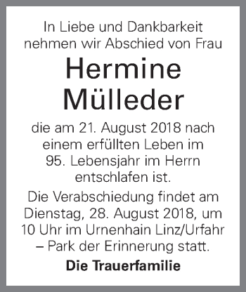Traueranzeige von Hermine Mülleder von OÖNachrichten