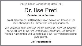 Traueranzeige von Ilse Pretl von OÖNachrichten
