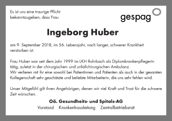 Traueranzeige von Ingeborg Huber von OÖNachrichten