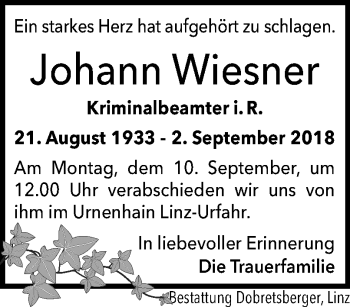 Traueranzeige von Johann Wiesner von OÖNachrichten